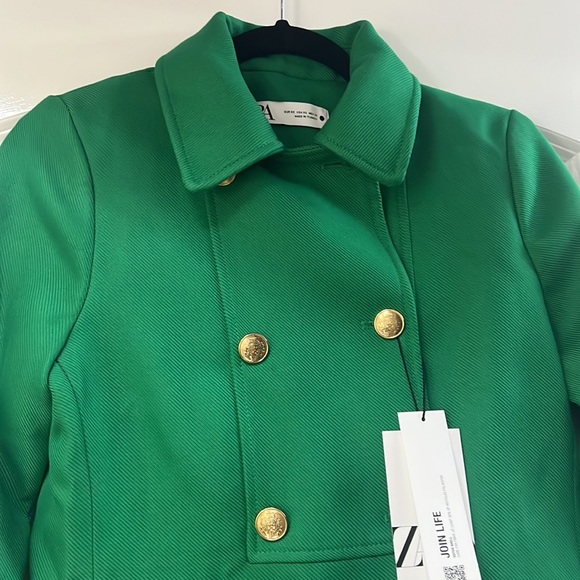 Women Zara Apple Green Buttoned Coat Size XS - Picture 12 of 16